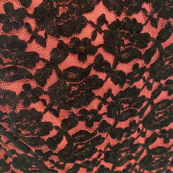 Vintage Betsey Johnson Black Rose Lace Maroon Pink Collared A-Line Dress Size 8 - Picture 3 of 8